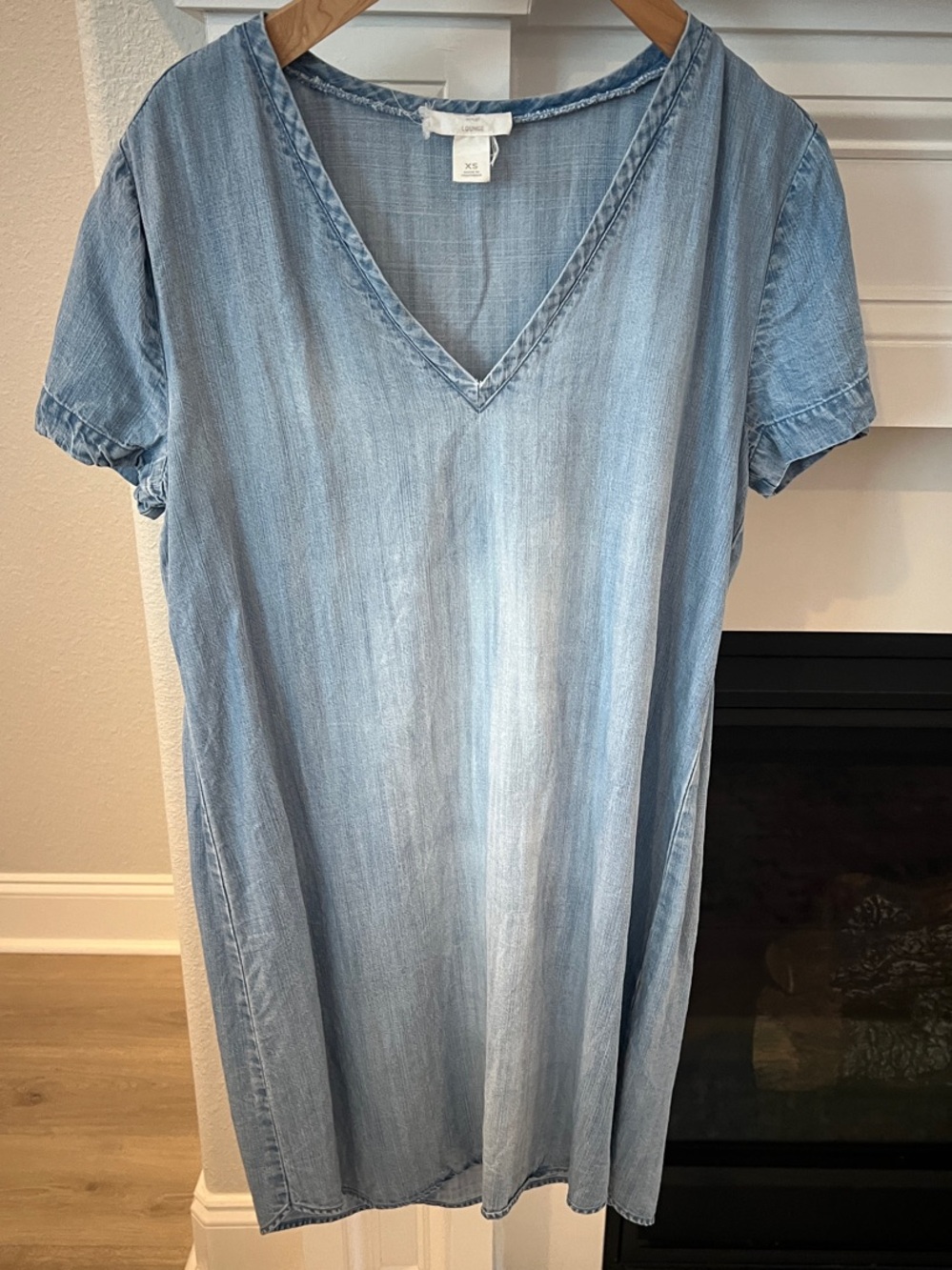 LOFT Light Chambray V-Neck Shift Dress
